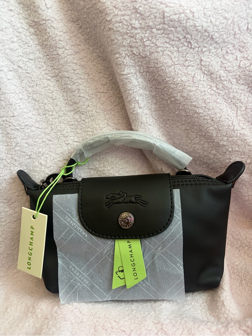 Black leather mini handbag